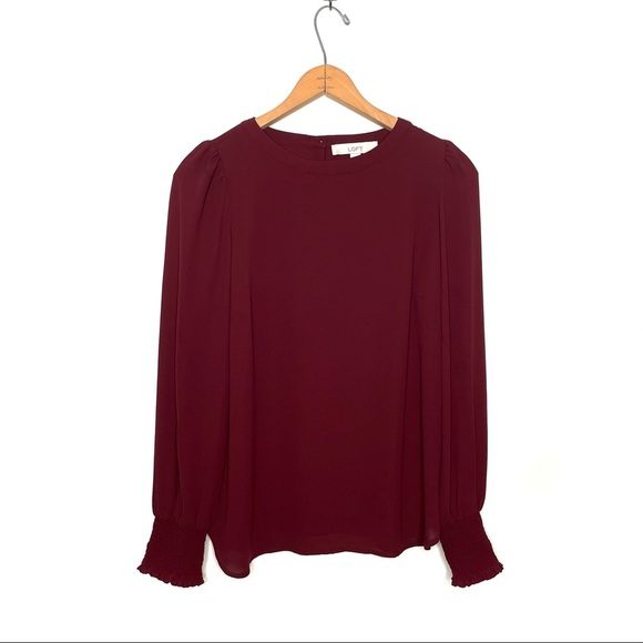Loft | Burgundy Sheer Blouse - Picture 1 of 6